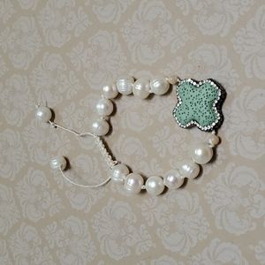 Freshwater Pearl Worthy Handmade Hemp Beaded Bracelet Green Cross Design